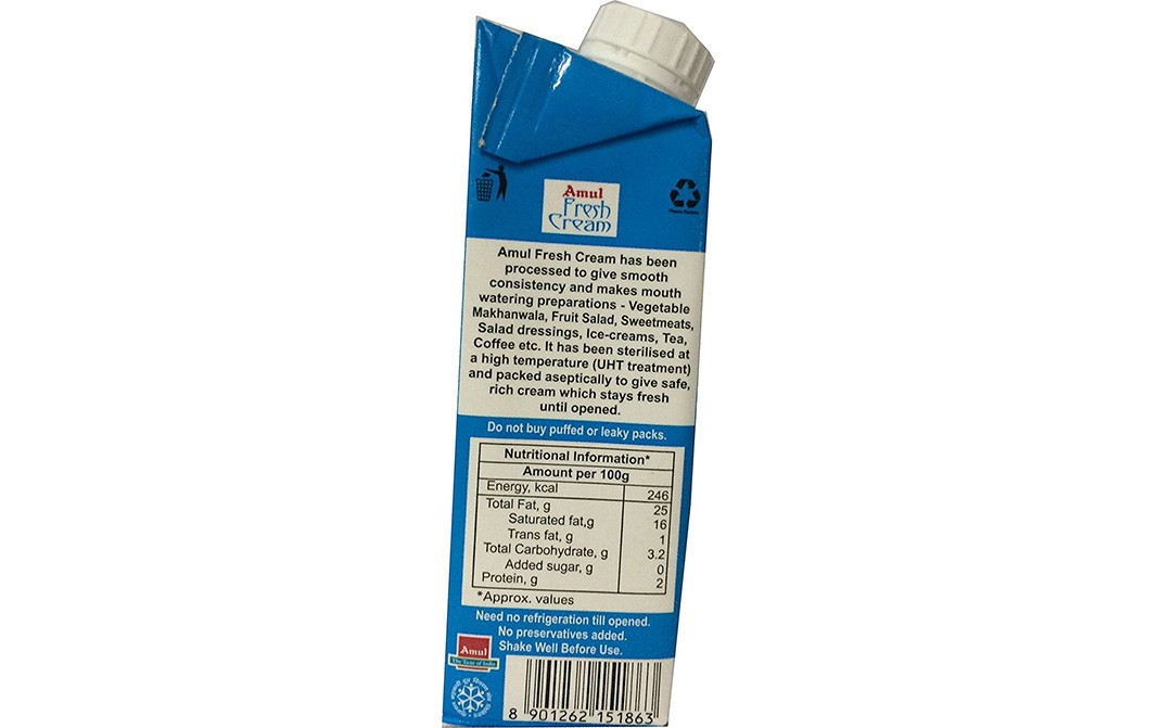 Amul Fresh Cream    Tetra Pack  250 millilitre